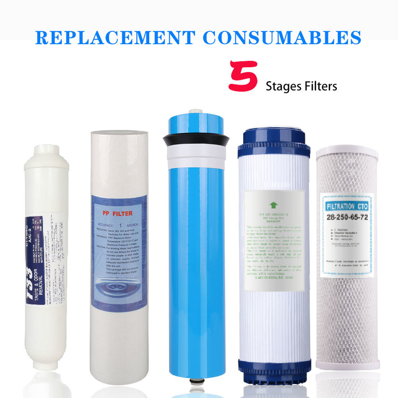 5 sistema de la filtración del Ro del uso en el hogar del sistema de ósmosis reversa del hogar de las etapas 100GPD